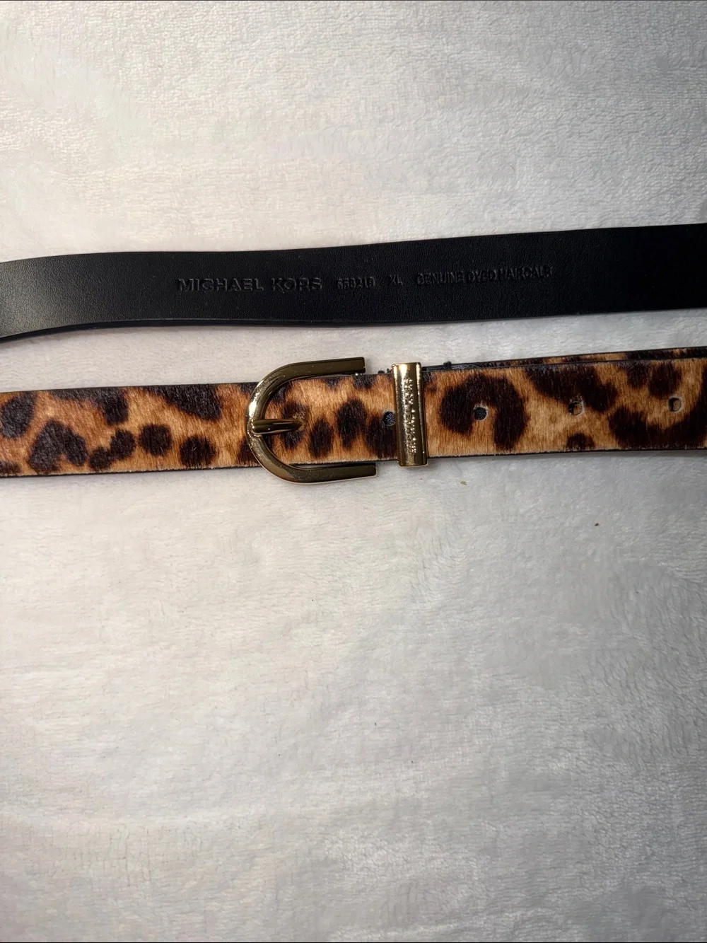 Michael Kors Leopard Haircalf Belt with Gold-Tone Buckle